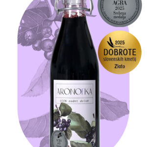 Aroniasaft Aronofka ist ein 100% Fruchtsaft mit Medaillen der Agra 2025 und Dobrote slovenskih kmetij.